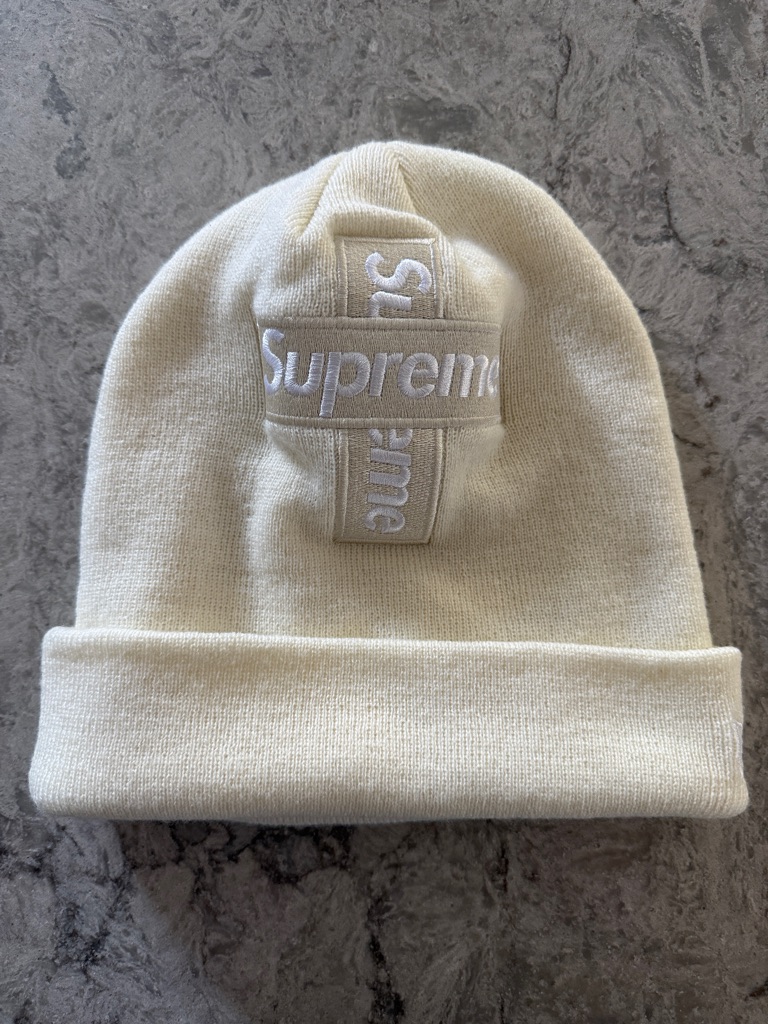 Supreme New Era Cross Box Logo Beanie In Cream